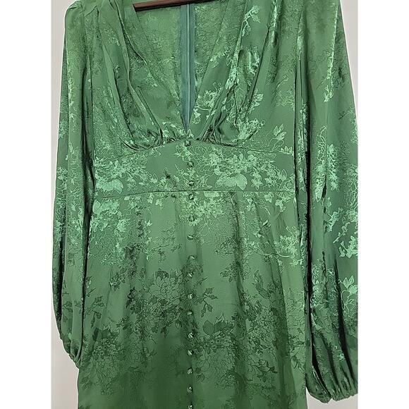 Simplee Green Dress Jaquard Balloon Sleeve Size Medium - Picture 4 of 10